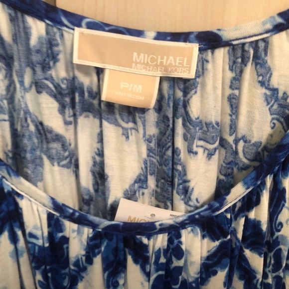 New Michael Kors Blue & White Peasant Style Top - Picture 2 of 4